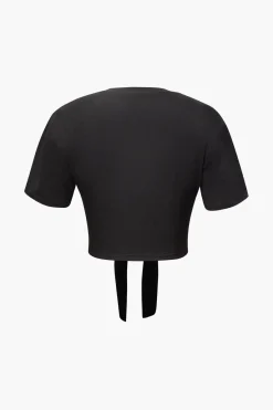 MICAS T-Shirts-Number 5 Embroidered Knot Hem T-shirt WHITE