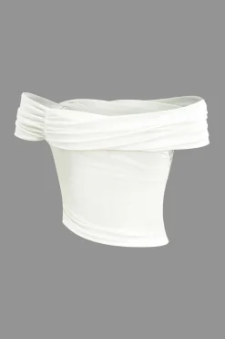 MICAS T-Shirts-Off Shoulder Asymmetric Short Sleeve Blouse