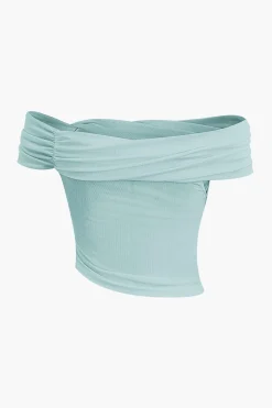 MICAS T-Shirts-Off Shoulder Asymmetric Short Sleeve Blouse