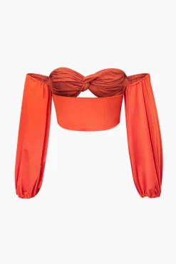 MICAS Skirt Sets|Vacation Sets-Off Shoulder Cut Out Long Sleeve Top And Twist Slit Maxi Skirt Set ORANGE