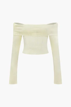 MICAS Knitwear-Off Shoulder Knit Long Sleeve Top BEIGE