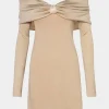 MICAS Long Sleeve Dresses|Mini Dresses-Off Shoulder Long Sleeve Mini Dress BEIGE