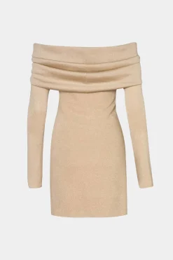 MICAS Long Sleeve Dresses|Mini Dresses-Off Shoulder Long Sleeve Mini Dress BEIGE