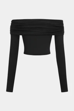 MICAS Skirt Sets-Off Shoulder Long Sleeve Top And Skirt Set BLACK