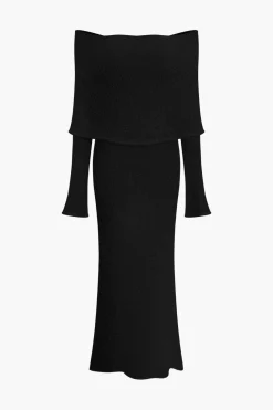 MICAS Long Sleeve Dresses|Knitwear-Off Shoulder Open Knit Maxi Dress