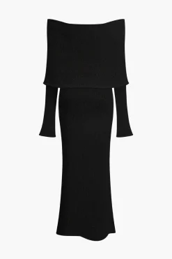 MICAS Long Sleeve Dresses|Knitwear-Off Shoulder Open Knit Maxi Dress