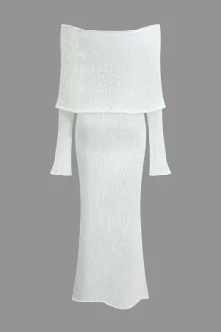 MICAS Long Sleeve Dresses|Knitwear-Off Shoulder Open Knit Maxi Dress