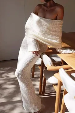 MICAS Long Sleeve Dresses|Knitwear-Off Shoulder Open Knit Maxi Dress