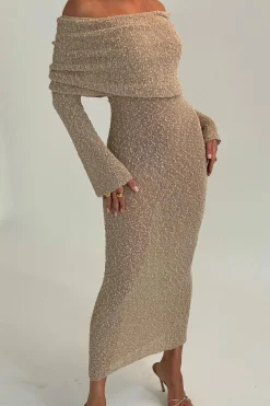 MICAS Long Sleeve Dresses|Knitwear-Off Shoulder Open Knit Maxi Dress