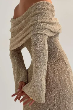 MICAS Long Sleeve Dresses|Knitwear-Off Shoulder Open Knit Maxi Dress