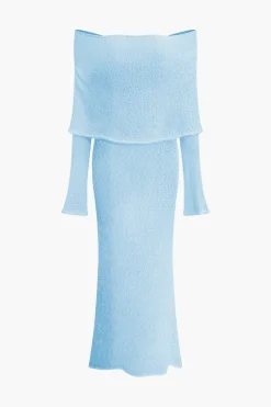 MICAS Long Sleeve Dresses|Knitwear-Off Shoulder Open Knit Maxi Dress
