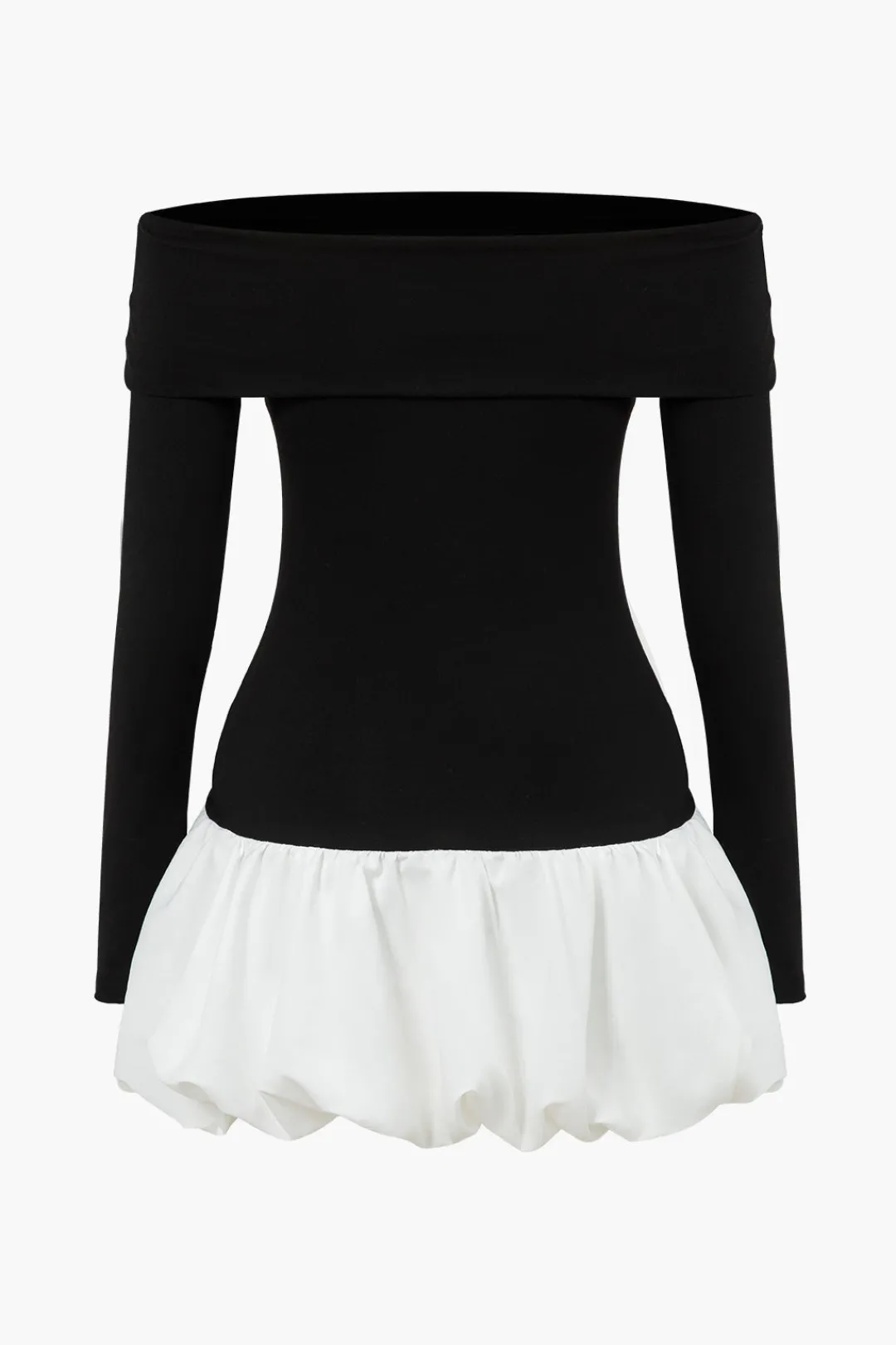 MICAS Long Sleeve Dresses|Mini Dresses-Off Shoulder Patchwork Mini Dress