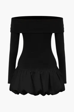 MICAS Long Sleeve Dresses|Mini Dresses-Off Shoulder Patchwork Mini Dress