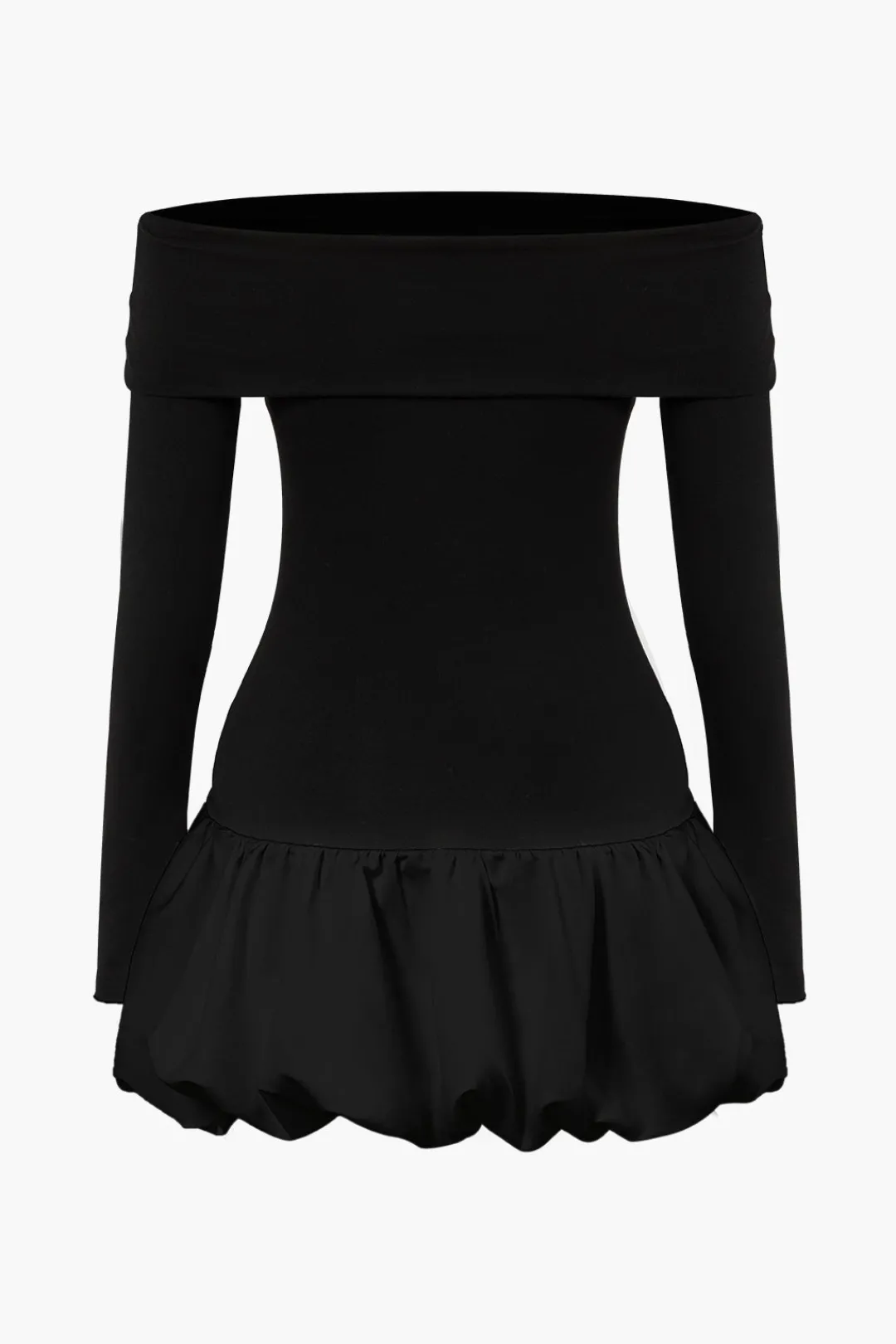 MICAS Long Sleeve Dresses|Mini Dresses-Off Shoulder Patchwork Mini Dress