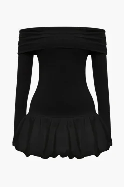 MICAS Long Sleeve Dresses|Mini Dresses-Off Shoulder Patchwork Mini Dress