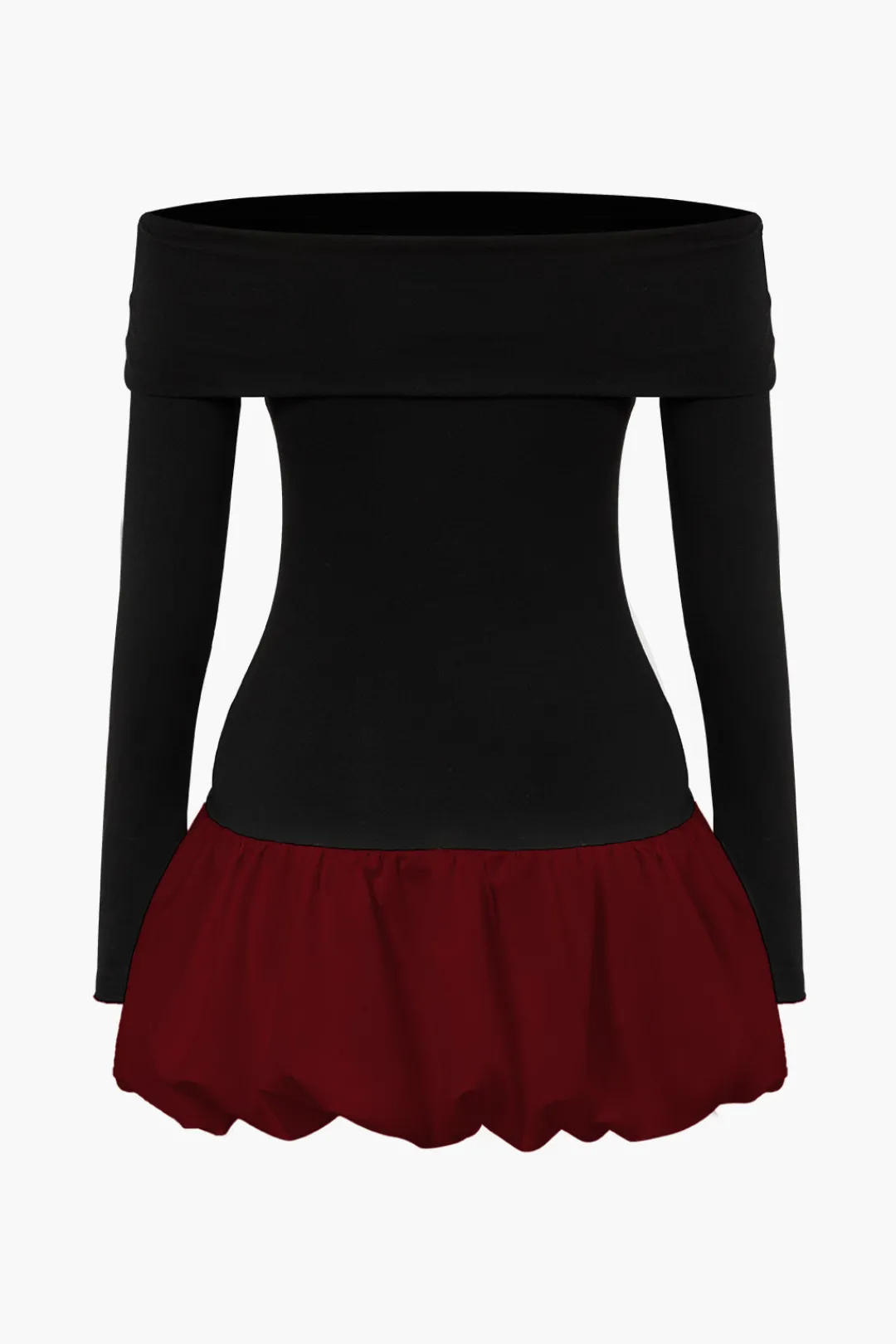 MICAS Long Sleeve Dresses|Mini Dresses-Off Shoulder Patchwork Mini Dress