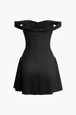 MICAS Mini Dresses-Off Shoulder Pleated Mini Dress