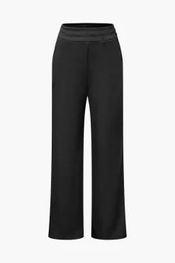 MICAS Pant Sets-Off Shoulder Ruched Asymmetric Top And Straight Leg Pants Set