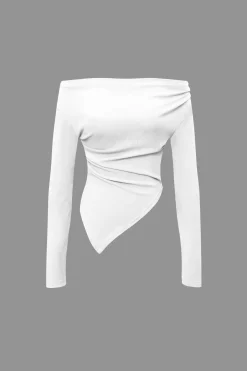 MICAS Pant Sets-Off Shoulder Ruched Asymmetric Top And Straight Leg Pants Set