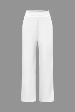 MICAS Pant Sets-Off Shoulder Ruched Asymmetric Top And Straight Leg Pants Set