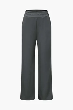 MICAS Pant Sets-Off Shoulder Ruched Asymmetric Top And Straight Leg Pants Set