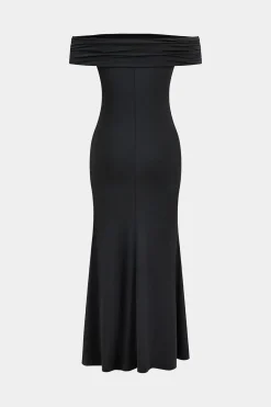 MICAS Maxi Dresses-Off Shoulder Slit Sleeveless Maxi Dress BLACK
