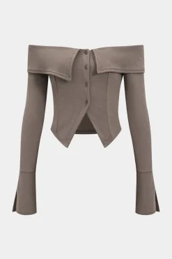 MICAS Skirt Sets-Off Shoulder Top And Asymmetrical Skirt Set LIGHT BROWN