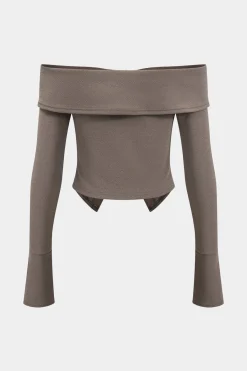 MICAS Skirt Sets-Off Shoulder Top And Asymmetrical Skirt Set LIGHT BROWN