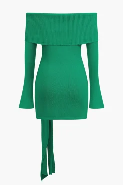 MICAS Long Sleeve Dresses|Knit Dresses-Off Shoulder Twist Front Knit Mini Dress