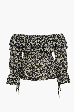 MICAS Long Sleeve Tops|Long Sleeves Tops-Off-The-Shoulder Chiffon Peplum Top BLACK