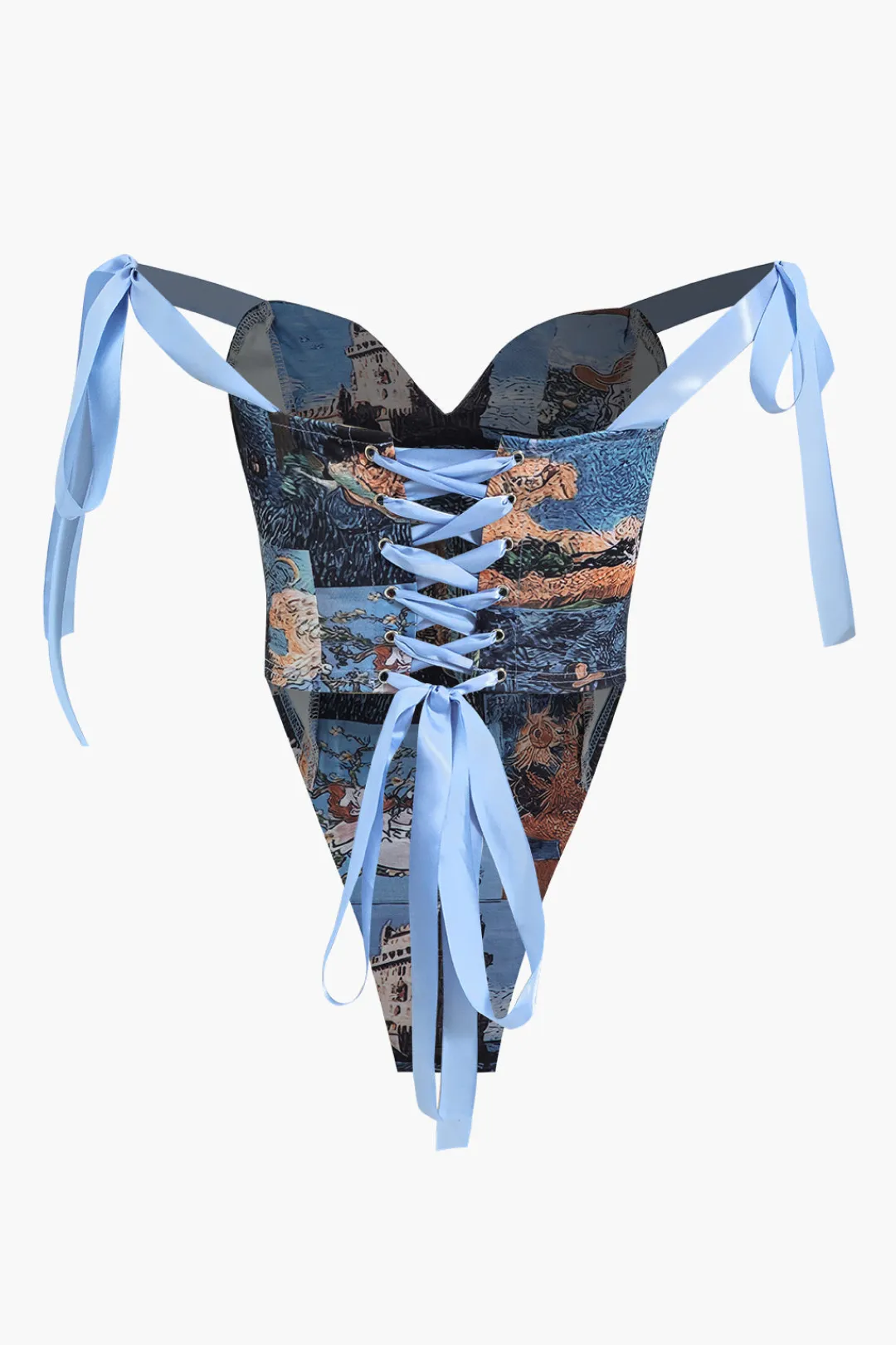 MICAS Pant Sets-Oil Painting Pattern Drawstring Strappy Top And Pocket Trousers Set MULTICOLOR