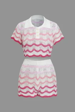 MICAS Knit Sets-Ombre Knit Color Block Mini Skirt Set Contrast Color