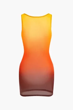 MICAS Swimwear-Ombre Mesh Tank Cover Up Contrast Color