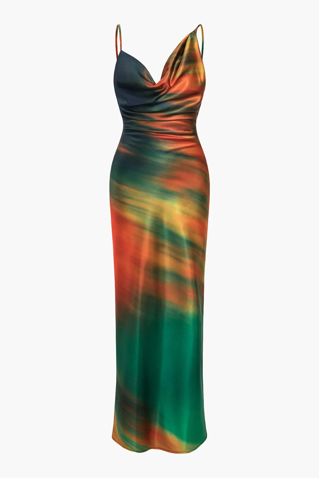 MICAS Maxi Dresses-Ombre Print Cowl Neck Asymmetrical Slip Maxi Dress MULTICOLOR