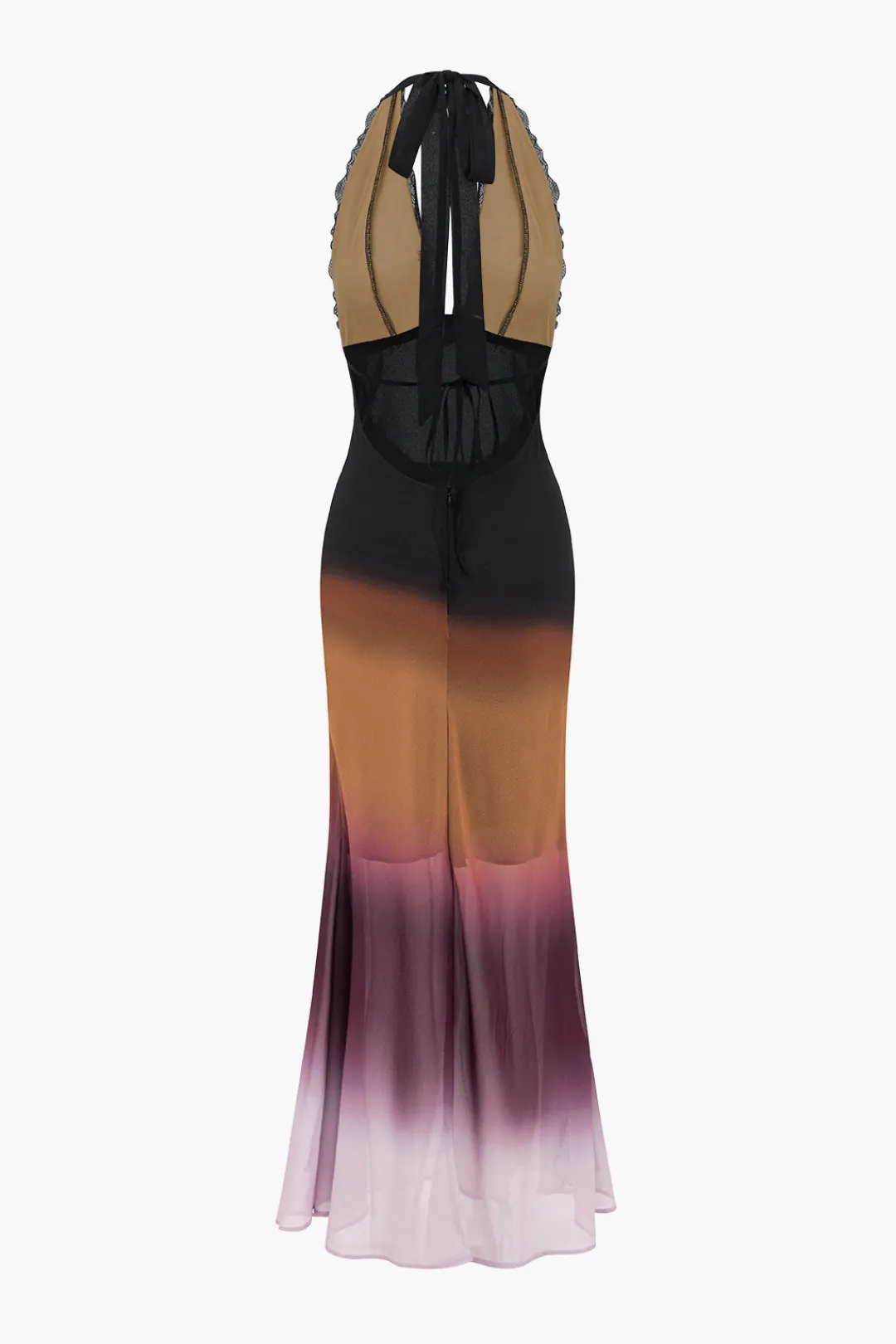 MICAS Maxi Dresses-Ombre Print Mesh Backless Lace Sleeveless Maxi Dress MULTICOLOR