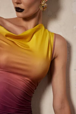 MICAS Maxi Dresses-Ombre Print One Shoulder Asymmetrical Maxi Dress BRICK