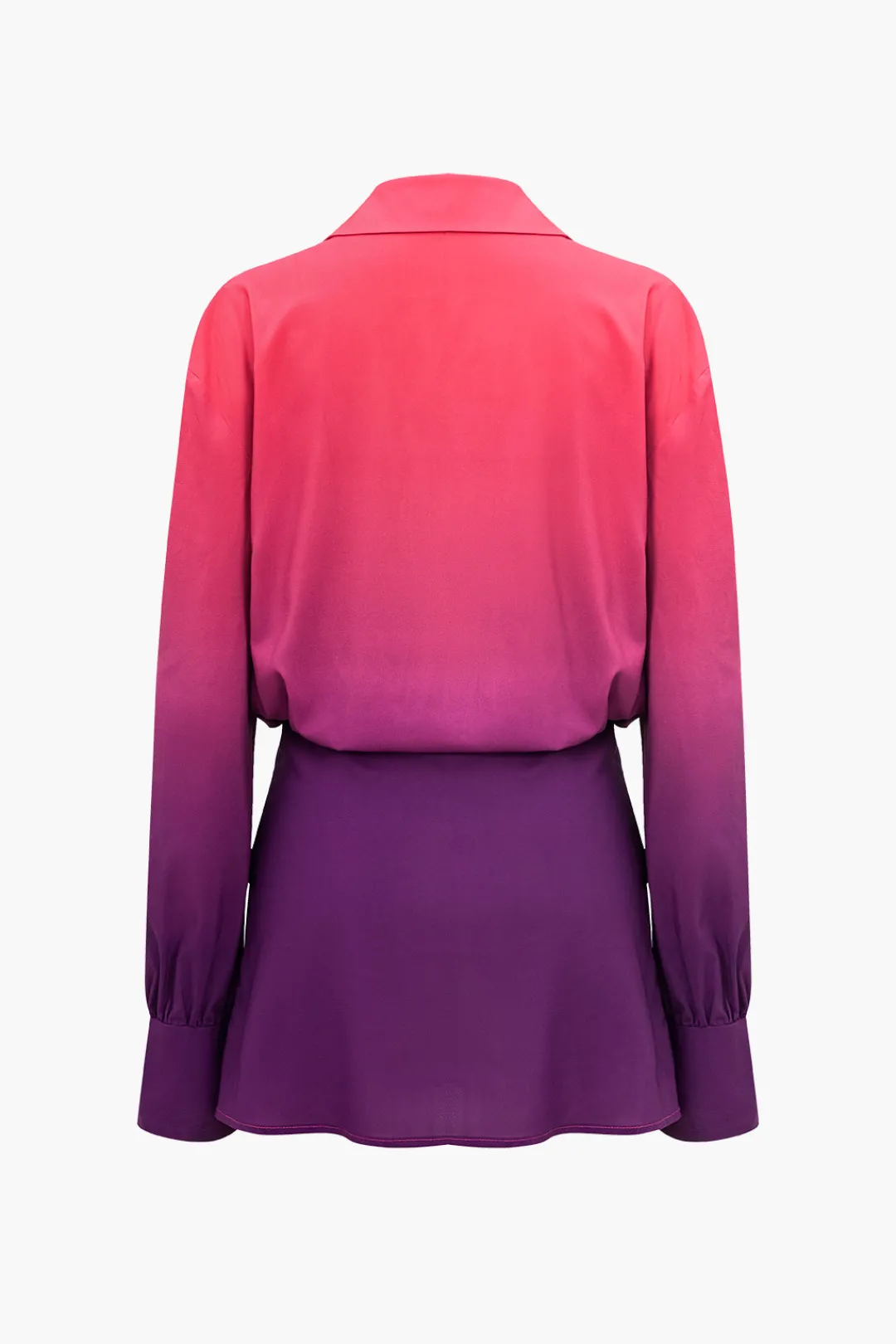 MICAS Long Sleeve Dresses|Mini Dresses-Ombre Print Ruched Button Up Mini Dress Contrast Color