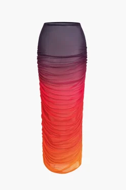 MICAS Skirts-Ombre Print Ruched Maxi Skirt MULTICOLOR