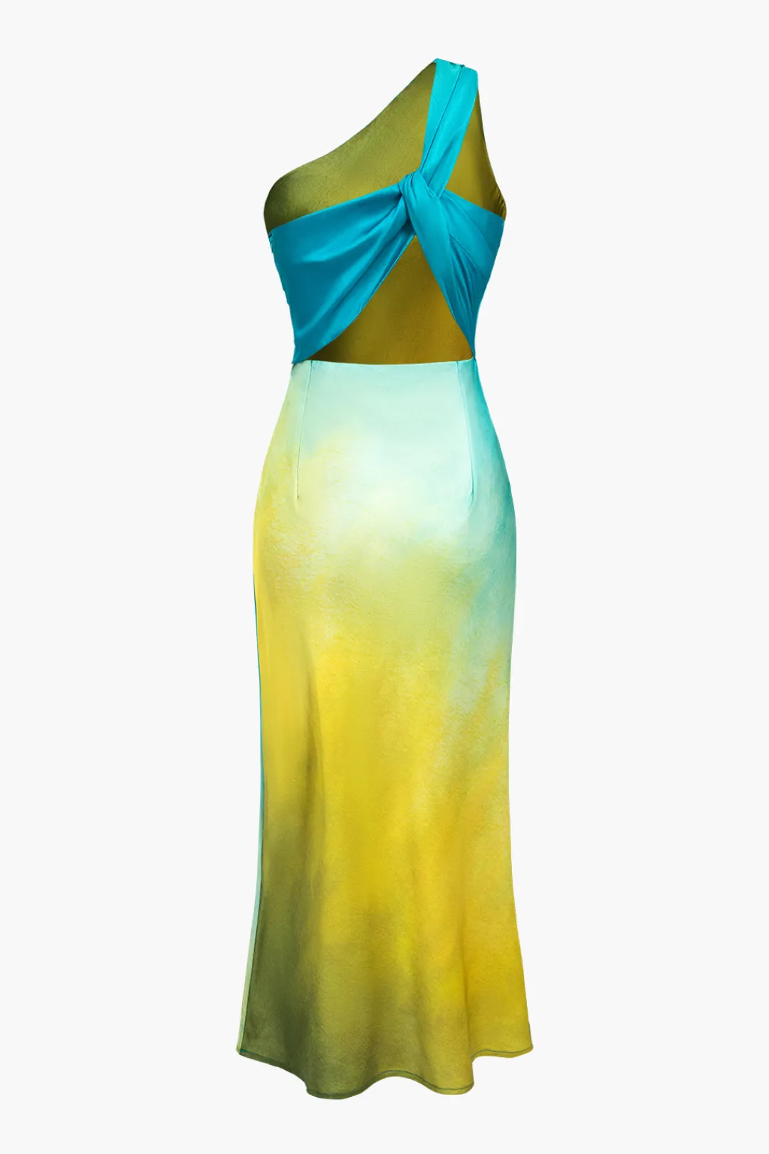 MICAS Maxi Dresses-Ombre Print Satin Asymmetrical Maxi Dress MULTICOLOR