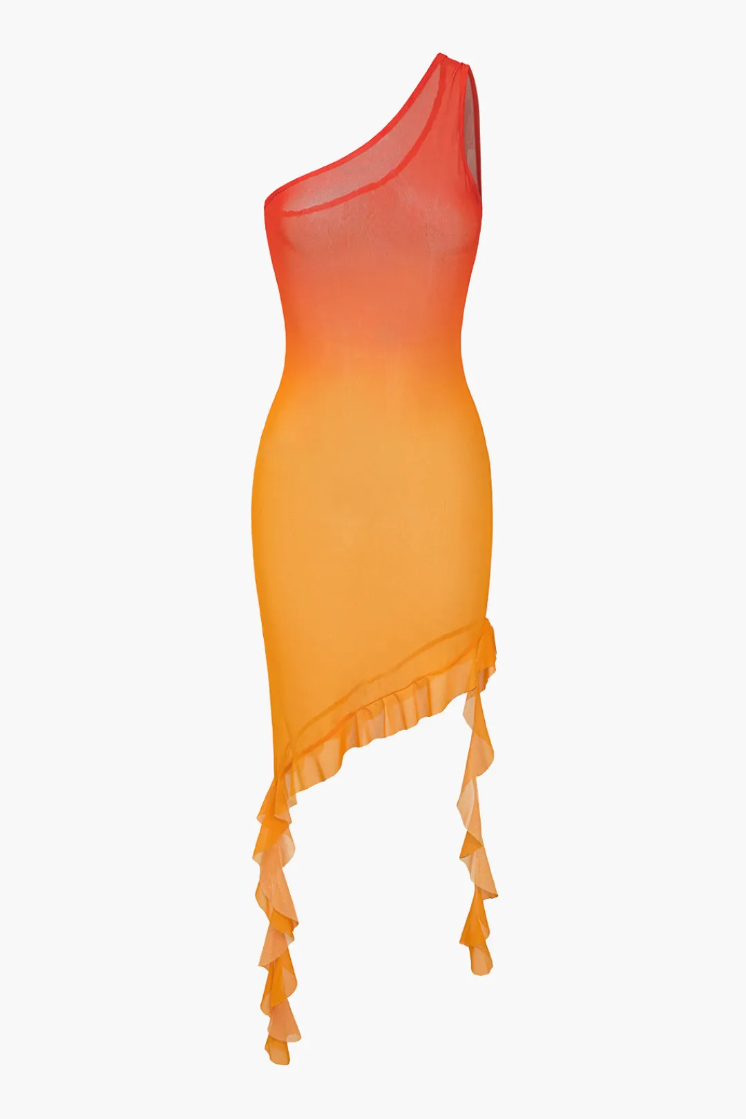 MICAS Swimwear-Ombre Ruffle One Shoulder Cover Up Contrast Color