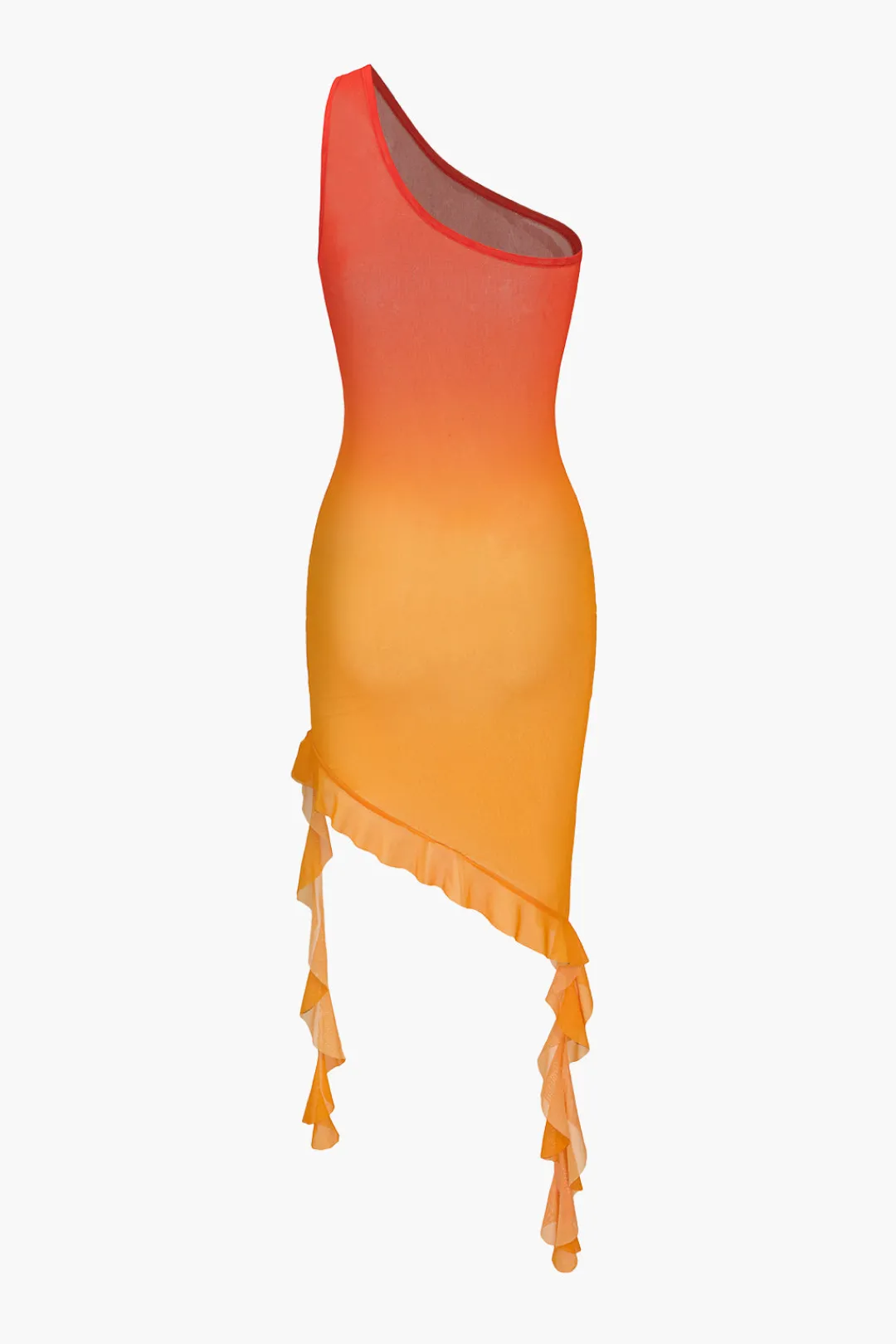 MICAS Swimwear-Ombre Ruffle One Shoulder Cover Up Contrast Color