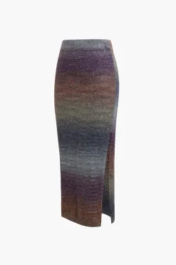 MICAS Skirts-Ombre Side Slit Knit Midi Skirt LILAC