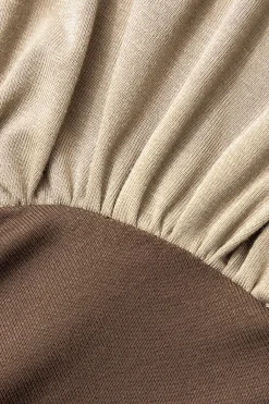 MICAS Maxi Dresses-One Shouder Patchwork Ruched Slit Maxi Dress LIGHT BROWN