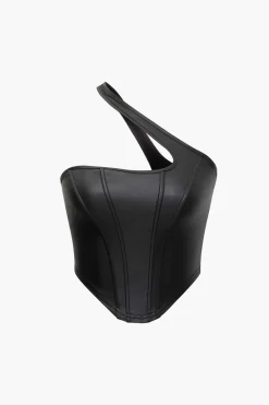 MICAS Corset & Bustier Tops-One Shoulder Corset Top BLACK