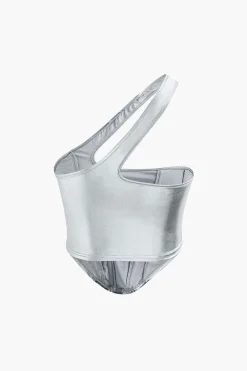 MICAS Corset & Bustier Tops-One Shoulder Corset Top BLACK