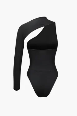 MICAS Jumpsuits & Rompers-One Shoulder Cut out Bodysuit BLACK