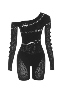 MICAS Jumpsuits & Rompers-One Shoulder Cut Out Lace Romper