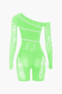 MICAS Jumpsuits & Rompers-One Shoulder Cut Out Lace Romper