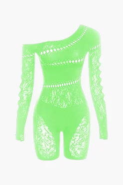 MICAS Jumpsuits & Rompers-One Shoulder Cut Out Lace Romper