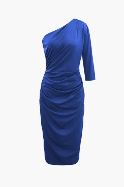 MICAS Long Sleeve Dresses|Midi Dresses-One Shoulder Ruched Midi Dress